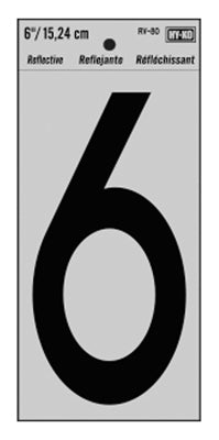 Hy-Ko 6 in. Reflective Black Vinyl Number 6 Self-Adhesive 1 pc. (Pack of 10)