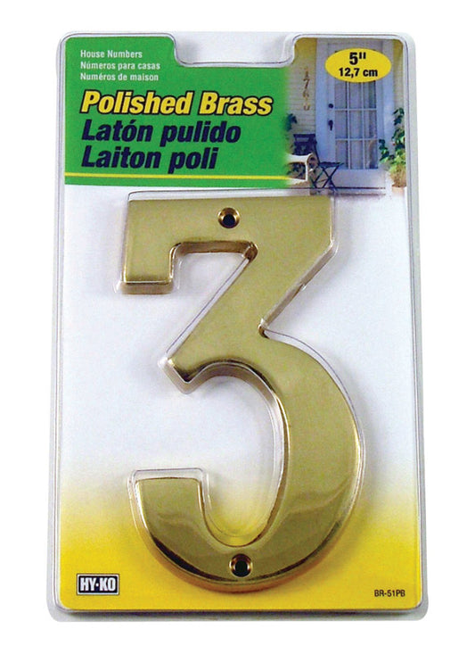 Hy-Ko 5 in. Gold Brass Nail-On Number 3 1 pc
