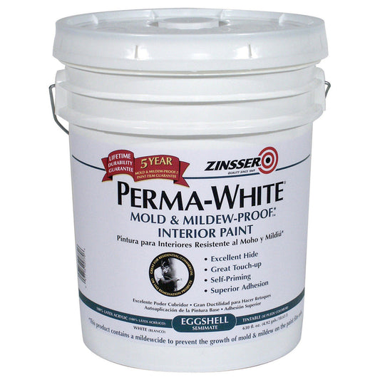 Zinsser  Perma-White  Eggshell  White  Water-Based  Mold and Mildew-Proof Paint  Indoor  5 gal.