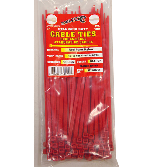 Tool City  8 in. L Red  Cable Tie  100 pk