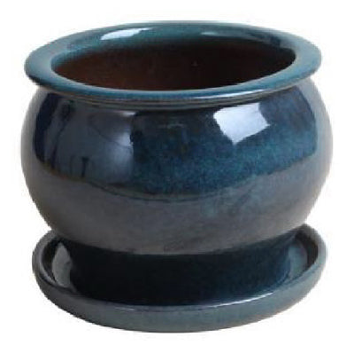 Jardinera de estudio, cerámica azul agua, 11 pulgadas.