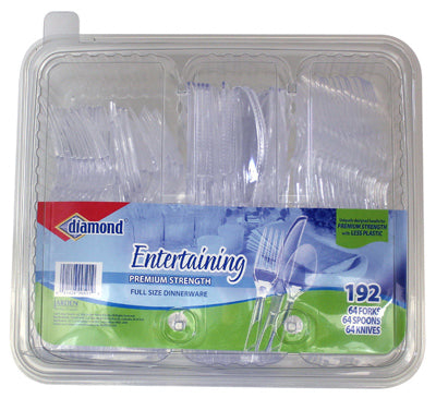 Plastic Cutlery with Caddy Tray, Clear, 192-Ct.