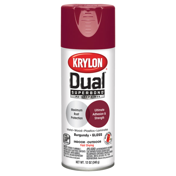 Pintura en aerosol + imprimación de color burdeos de doble brillo Krylon, 12 oz (paquete de 6)