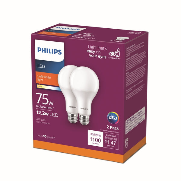 LED A21 E26 75W SW 2PK
