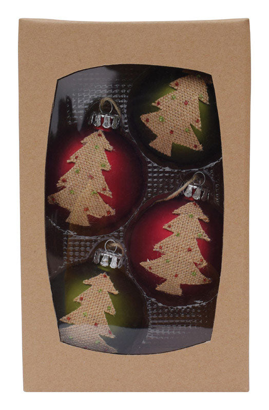 Celebrations  Christmas Tree  Christmas Ornaments  Red/Green  Glass  4 pk (Pack of 4)