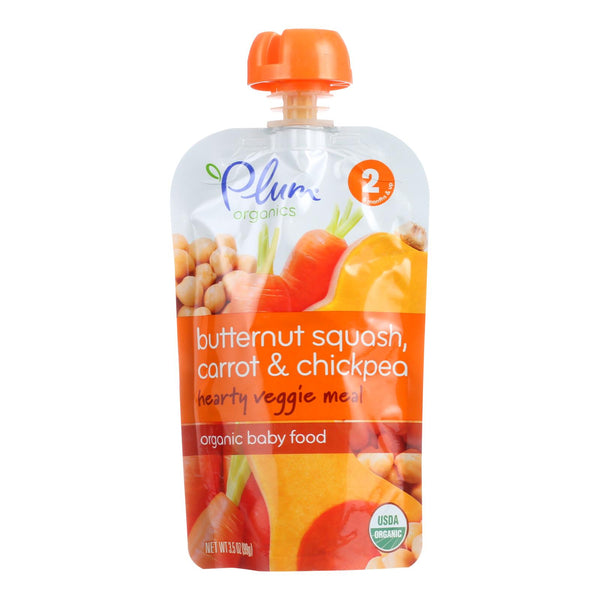 Comida vegetariana abundante de Plum Organics Second Blends: calabaza, zanahoria y garbanzos, caja de 6, 3,5 oz (paquete de 6)