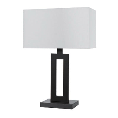 Table Lamp, Matte Black With White Linen Shade, 20-In.