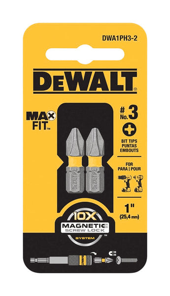 Broca de inserción DeWalt Max Fit Phillips n.º 3 SX de 1 pulg. L, acero para herramientas S2, 2 piezas (paquete de 5)