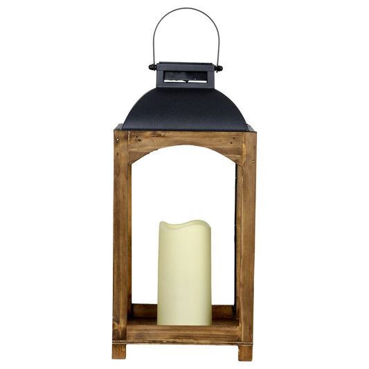 Exhart 16 in. Metal/Wood Solar Lantern with Candle Multicolored (Pack of 2)