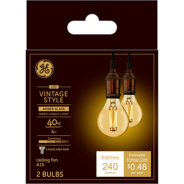 GE Lighting Vintage Style A15 E12 (Candelabra) LED Bulb Warm Candle Light 40 Watt Equivalence 2 pk