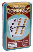 Pressman 3925-12 Double Six Color Dot Dominoes Game In Tin