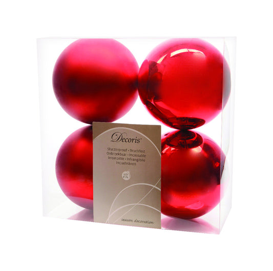 Celebrations Ball Christmas Ornament Red Plastic 4 pk (Pack of 12)