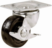 Rubber Wheel, Swivel Plate Caster, Side Brake, 2-1/2-In.