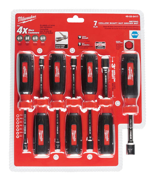 Milwaukee  Assorted in. Metric  Hollow Shaft Nut Driver Set  7 in. L 7 pc.