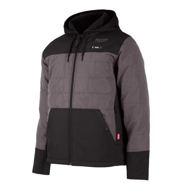 Kit de chaqueta con capucha y calefacción unisex de manga larga Milwaukee M12 L gris