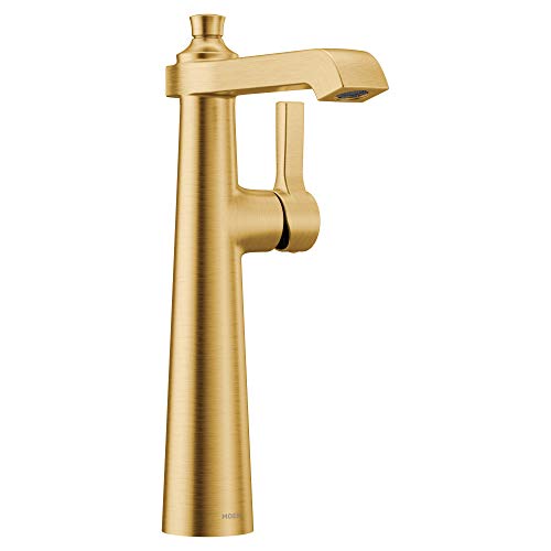 Brushed gold one-handle high arc bathroom faucet