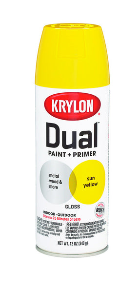 Pintura en aerosol Krylon Dual Gloss + Primer, color amarillo sol, 12 oz (caja de 6)