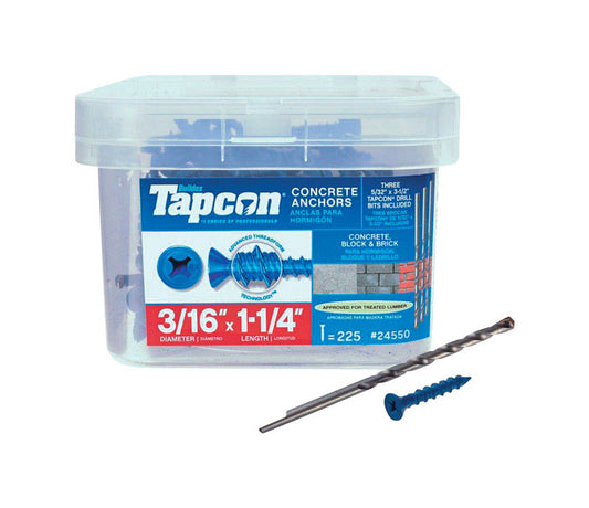 Tapcon 3/16 in. D X 1-1/4 in. L Steel Flat Head Concrete Screw Anchor 225 pk