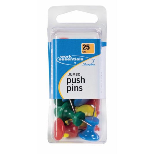 Work Essentials S7071759 Jumbo Push Pins Assorted Colored