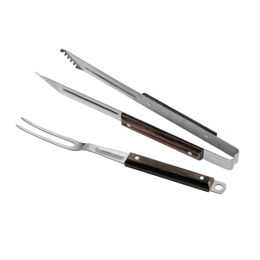 2 Pk - Grill Tongs And Grill Fork - Dark Brown Polywood