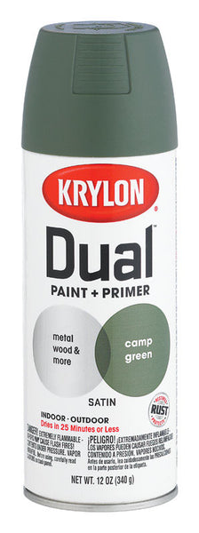 Pintura en aerosol + imprimación Krylon Dual Satin Camp Green de 12 oz (caja de 6)
