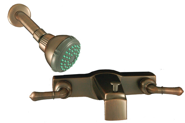 Válvula de ducha y bañera de 8" no metálica/desviadora con manijas tipo tetera, bronce frotado con aceite