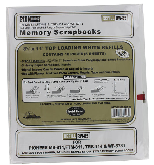 Pioneer Photo Albums Rw85 8.5 X 11 White Top Loading Scrapbook Refill Pages