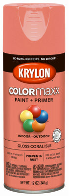 COLORmaxx Spray Paint + Primer, Gloss Coral Isle, 12-oz. (Pack of 6)