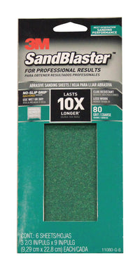 3M  SandBlaster  9 in. L x 3-2/3 in. W 80 Grit Ceramic  Sandpaper  6 pk