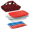 Pyrex 9 in.   W X 13 in.   L Portable 4-Piece Dish Set Clear/Red 4 pc