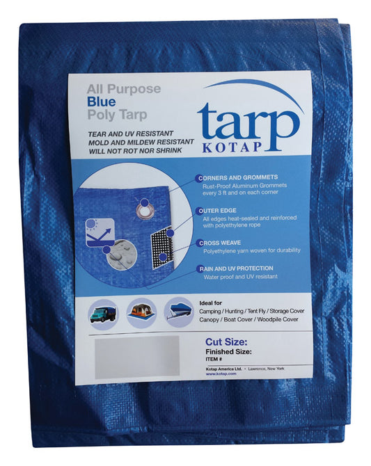 KOTAP 10 ft. W x 12 ft. L Light Duty Polyethylene Poly Tarp Blue (Pack of 15)