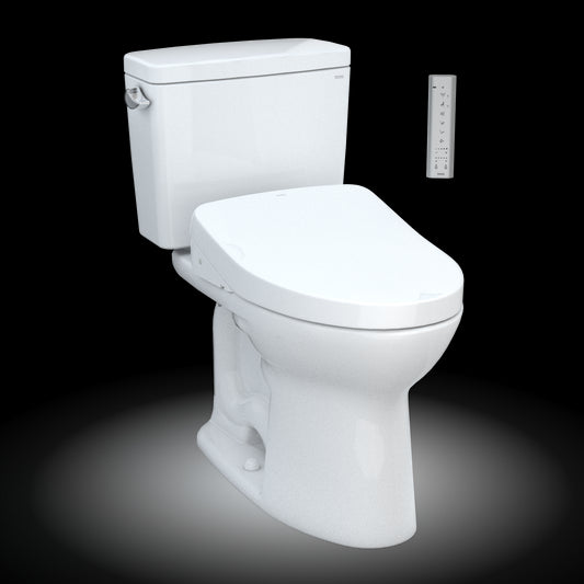 TOTO® Drake® WASHLET®+ Two-Piece Elongated 1.6 GPF Universal Height TORNADO FLUSH® Toilet with Auto Flush, Cotton White - MW7763056CSFGA#01
