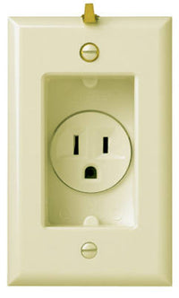 Clock Hanger Receptacle With Smooth Wall Plate, Ivory, 15-Amp, 125-Volt (Pack of 3)