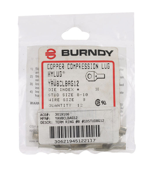 Burndy  Insulated Wire  Ring Terminal  Silver  12 pk