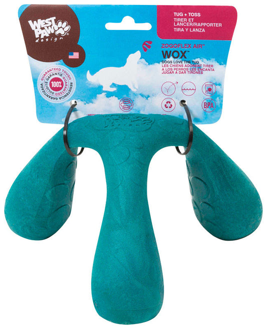 West Paw Zogoflex Air Blue Wox Tri-Handle Synthetic Rubber Dog Tug Toy Large