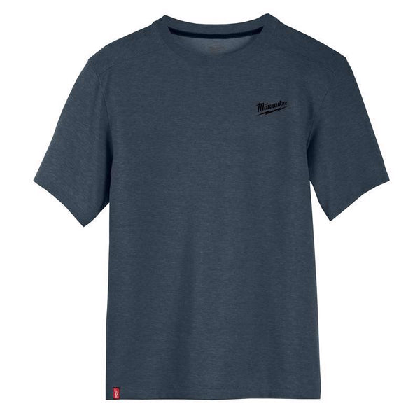 Camiseta de trabajo híbrida azul de cuello redondo y manga corta para hombre de Milwaukee M