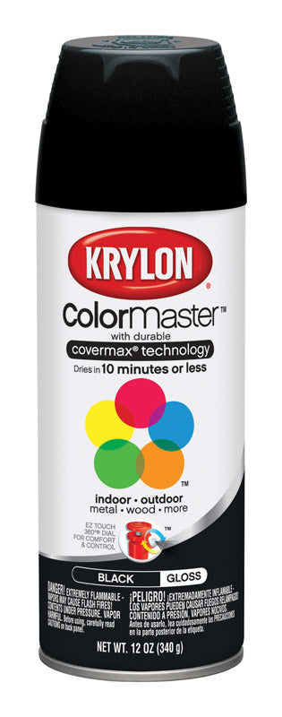 Krylon ColorMaster Gloss Black Spray Paint 12 oz. (Pack of 6)