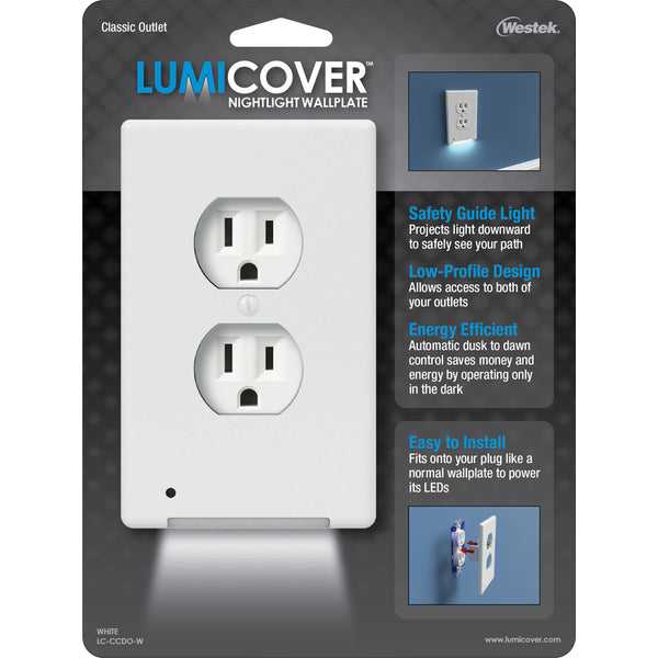 Placa de pared con luz nocturna clásica de plástico dúplex de 1 unidad LUMICOVER de Westek, color blanco, paquete de 1