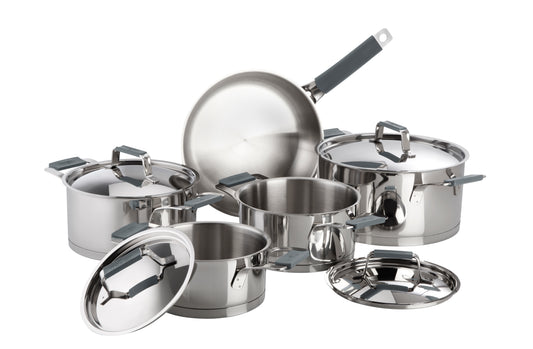 Premier 9 Pieces Cookware Set Stainless Steel Grey Handles