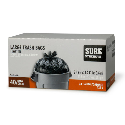 Sure Strength 33 gal Trash Bags Flap Tie 40 pk