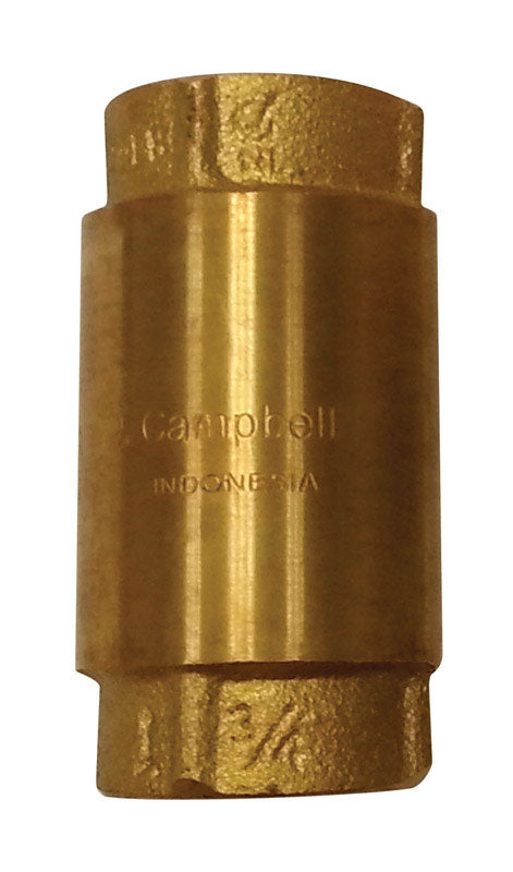 Campbell  1/2 in. Dia. x 1/2 in. Dia. Yellow Brass  Spring Loaded  Check Valve