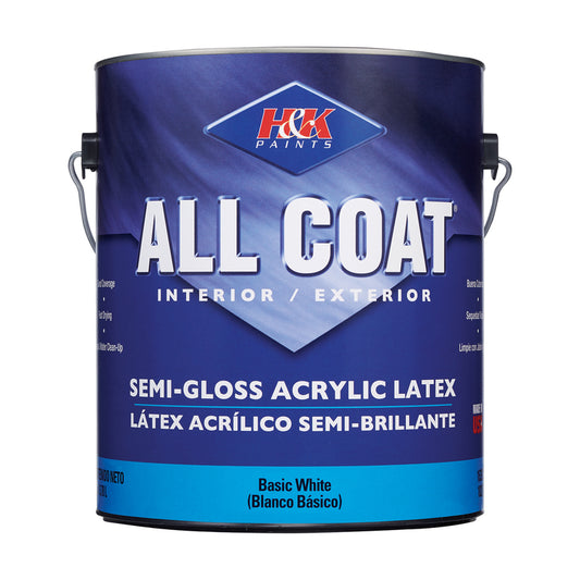 H&K Company All-Coat Semi-Gloss White Acrylic Latex Paint Indoor and Outdoor 1 gal. (Pack of 4)