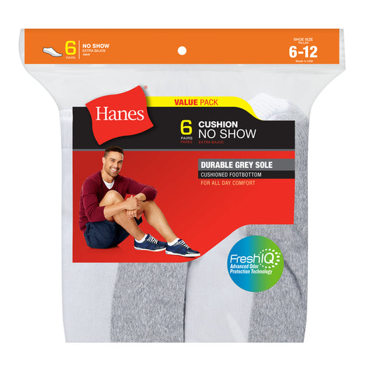 Hanes  Fresh IQ  Men's  Shoe Size 6-12  No-Show Socks  White