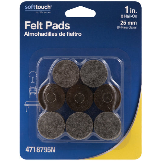 Softtouch Felt Self Adhesive Protective Pad Brown Round 1 in. W X 1 in. L 8 pk