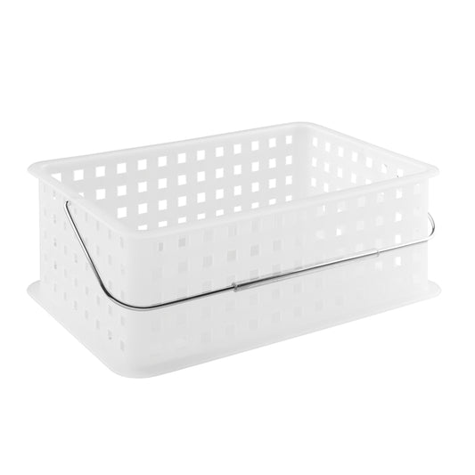 iDesign Clear/Silver Basket/Tote w/Handle 5-1/8 in. H X 14 in. W