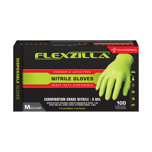 Flexzilla Nitrile Disposable Exam Gloves Medium Green Powder Free 100 pk