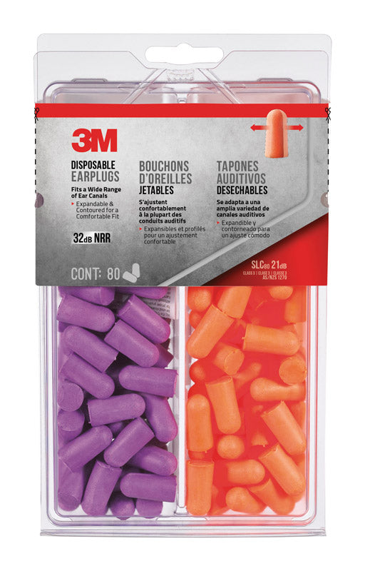 3M 32 dB Soft Foam Earplugs Orange/Purple 1 pair