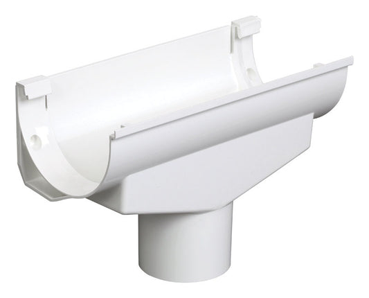 Plastmo Classic White Vinyl Half Round Expansion Center Gutter Drop Outlet 4 x 2.5 W in.