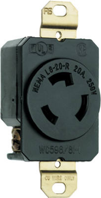 Locking Outlet, Black, NEMA L6-20r, 250-Volt