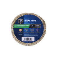 Sisal Rope, Twisted, 1/4-In. x 50-Ft.